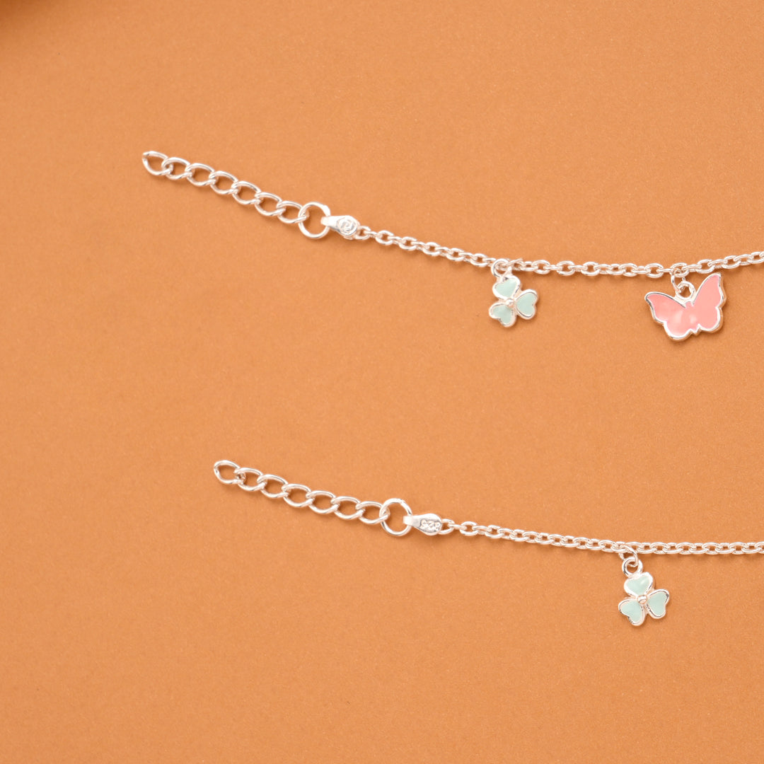 Pastel Pink Butterfly Silver Baby Anklets