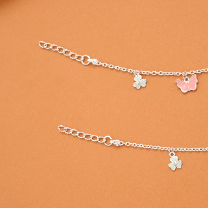 Pastel Pink Butterfly Silver Baby Anklets