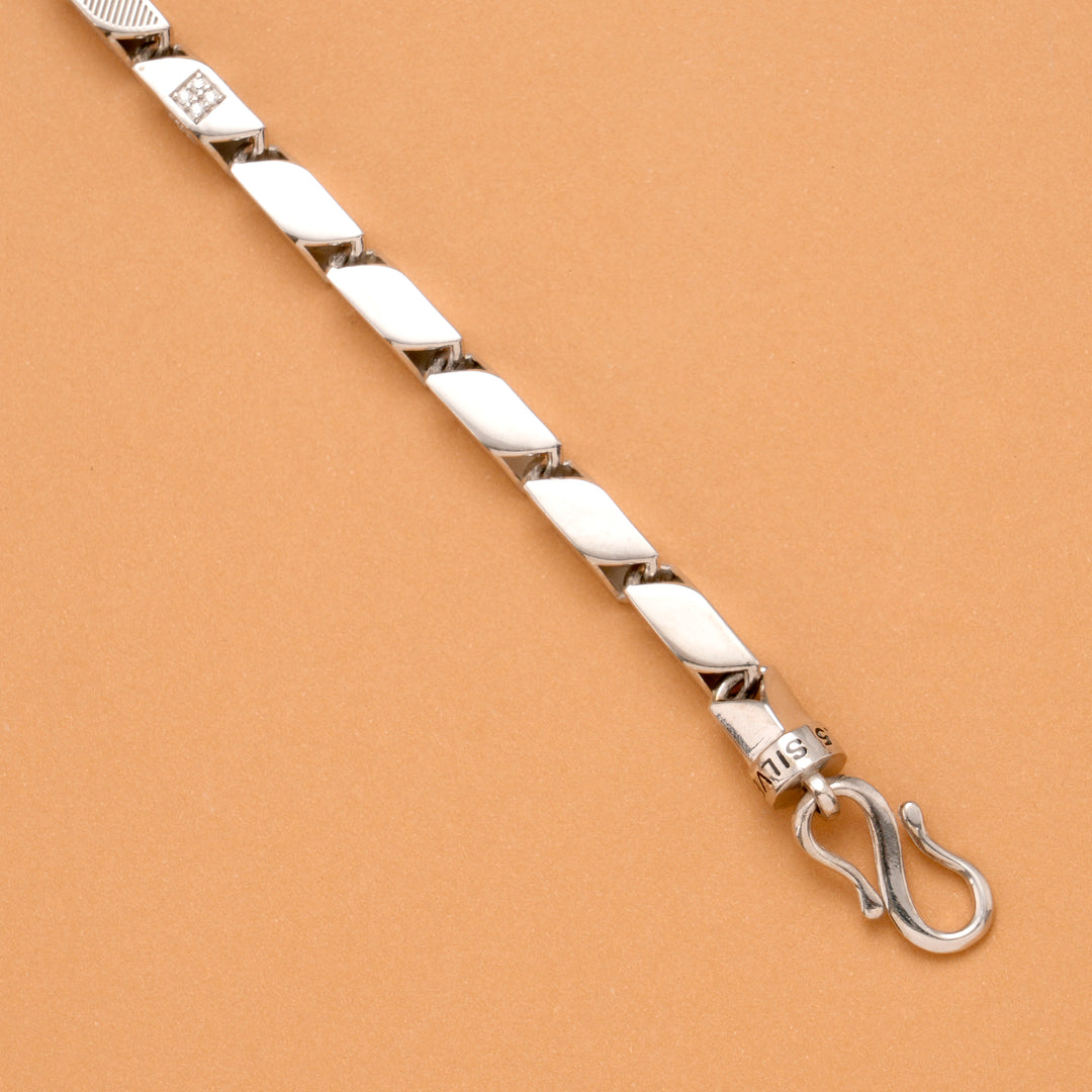 Rice Chain Design Men's Silver Bracelet
