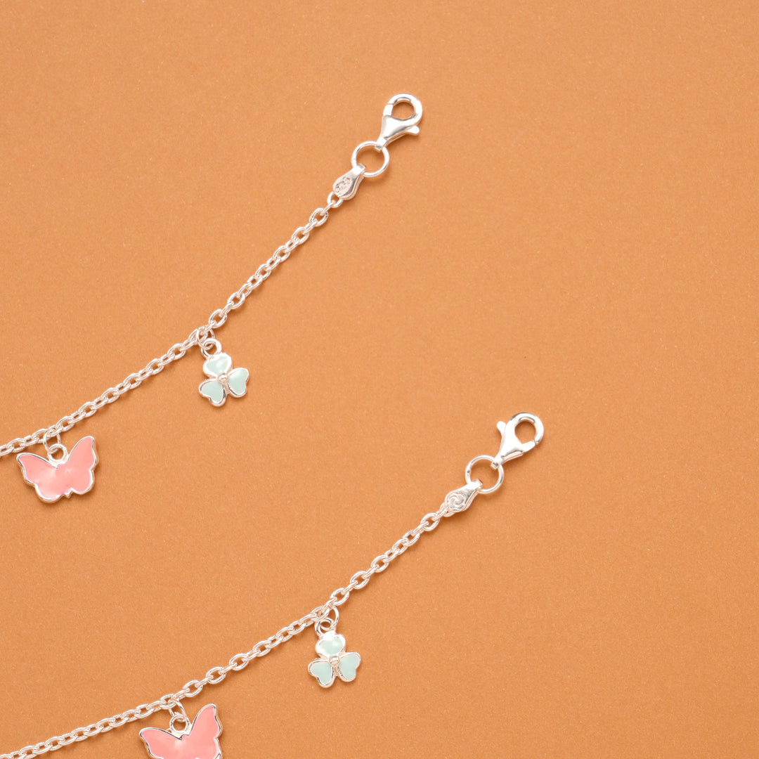 Pastel Pink Butterfly Silver Baby Anklets