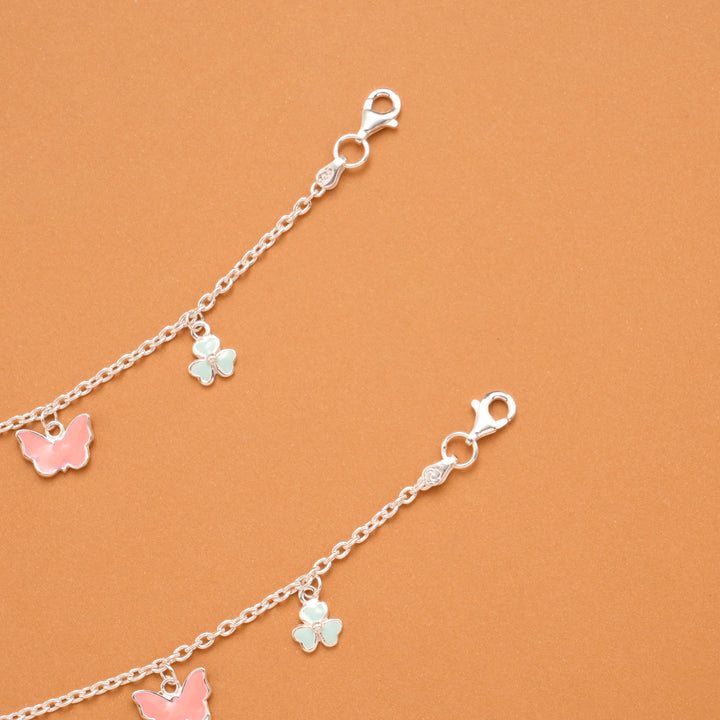 Pastel Pink Butterfly Silver Baby Anklets