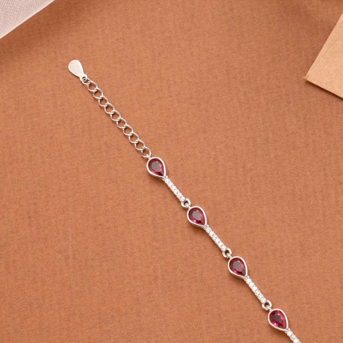 Stylish Red Tear Drop Stone Silver Women’s Bracelet