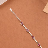 Stylish Red Tear Drop Stone Silver Women’s Bracelet