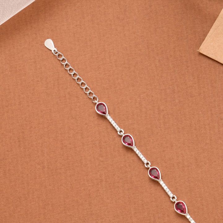 Stylish Red Tear Drop Stone Silver Women’s Bracelet