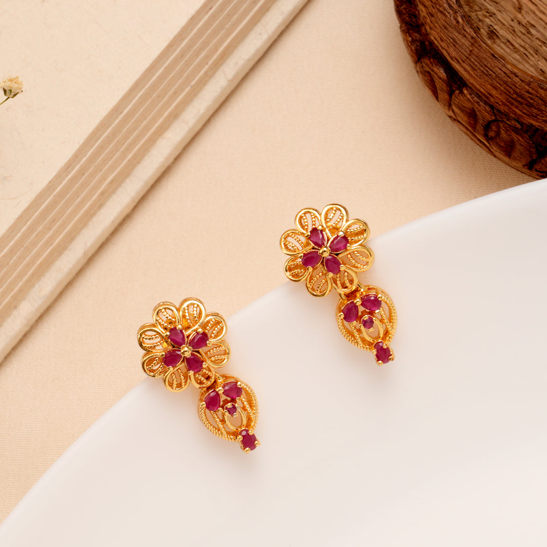 Pearl Drop Floral Ruby Necklace Set
