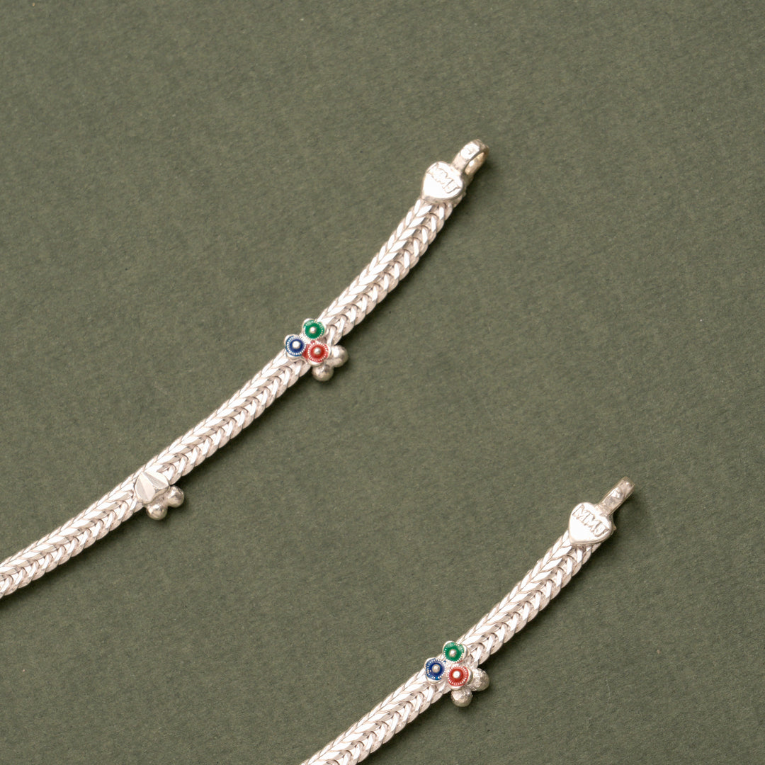 Floral Enamel Drop Silver Anklet