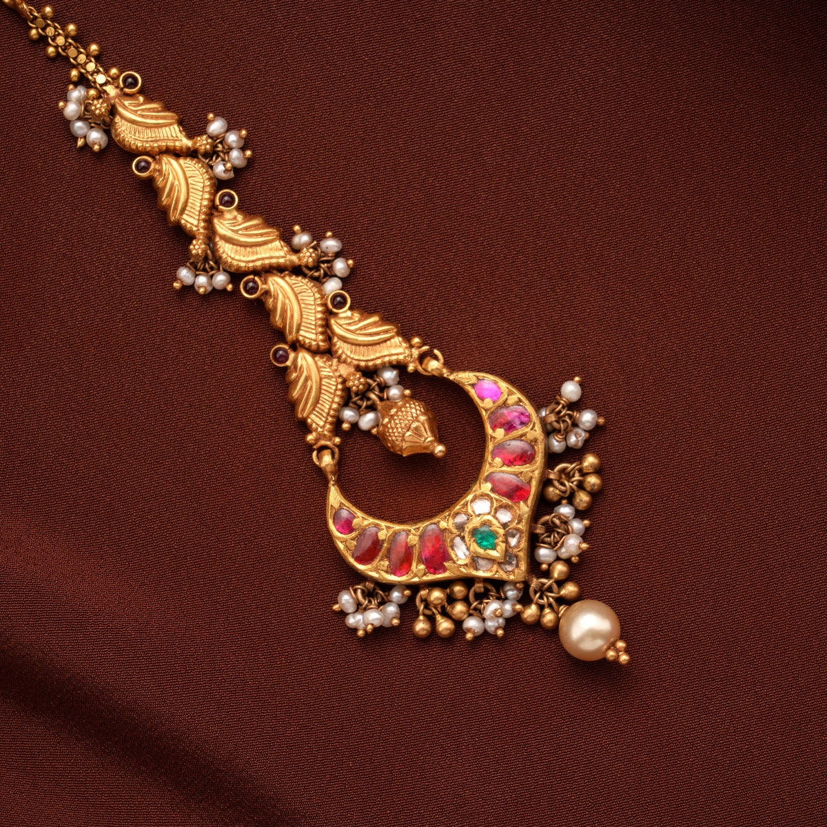 Antique Kundan Pearl Drop Gold Tikka