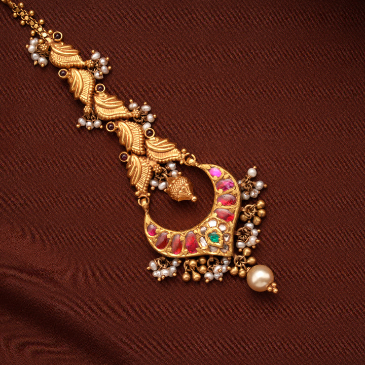Antique Kundan Pearl Drop Gold Tikka