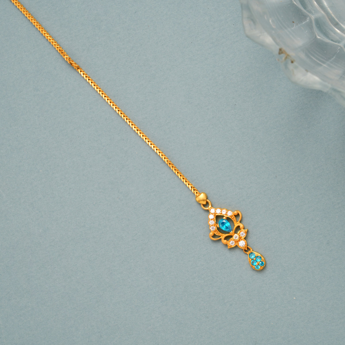 Vintage Style Blue Stone Floral Gold Tikka