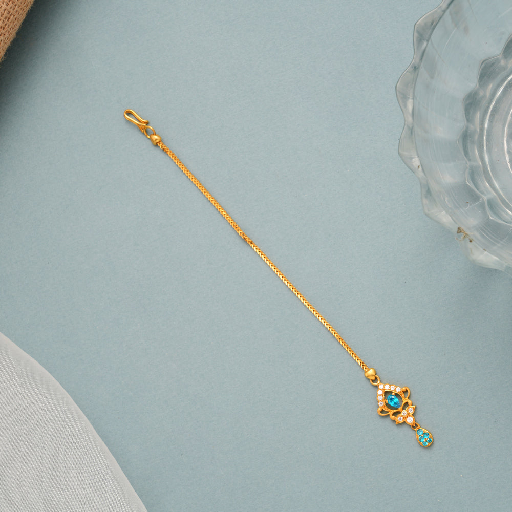 Vintage Style Blue Stone Floral Gold Tikka
