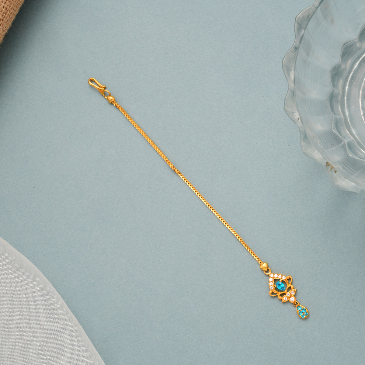 Vintage Style Blue Stone Floral Gold Tikka