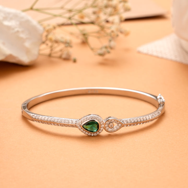 Elegant Emerald Teardrop Silver Bracelet