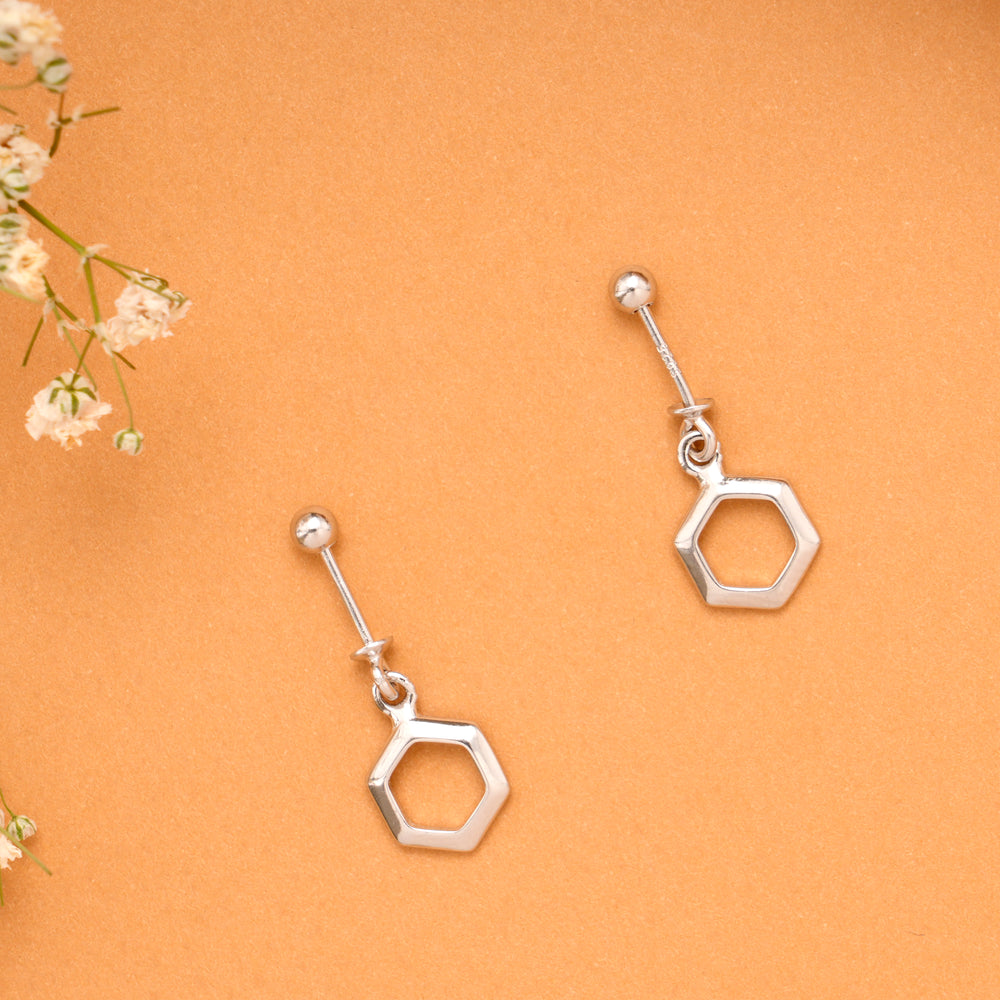 Minimal Hexa Loop Silver Koppu Earrings