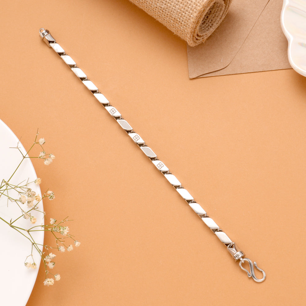 Rice Chain Design Men's Silver Bracelet