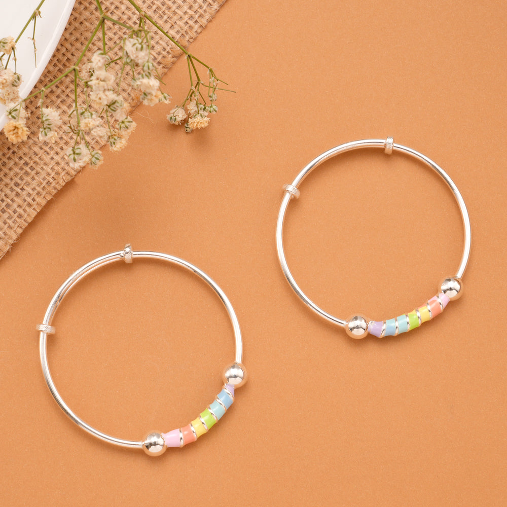 Rainbow Pastel Enamel Bead Baby Silver Bangle