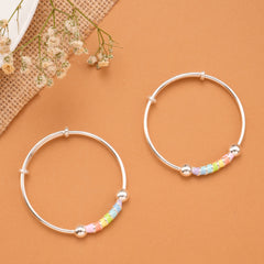 Rainbow Pastel Enamel Bead Baby Silver Bangle