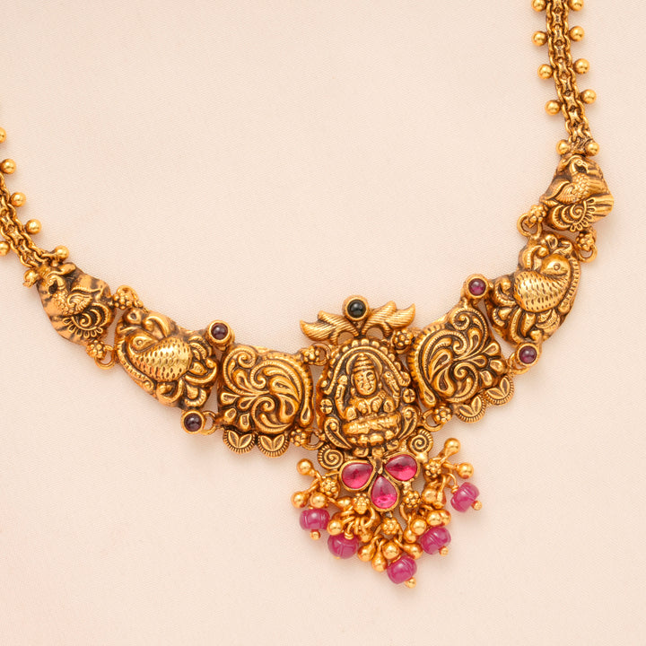 Antique Lakshmi Peacock Ruby Drop Necklace