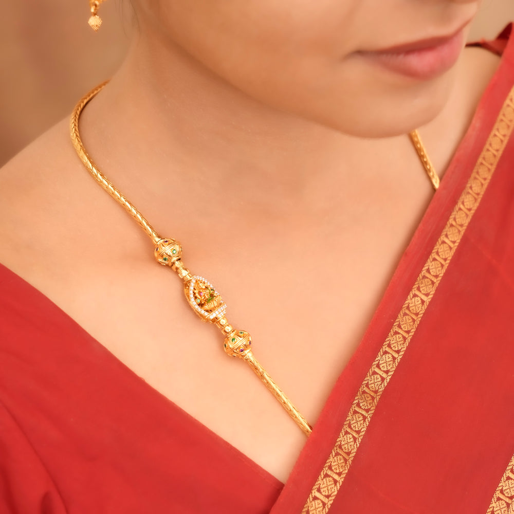 Devotional White Stone Lakshmi Mugappu Chain