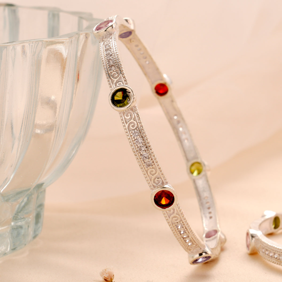 Elegant Multi Stone Silver Bangle