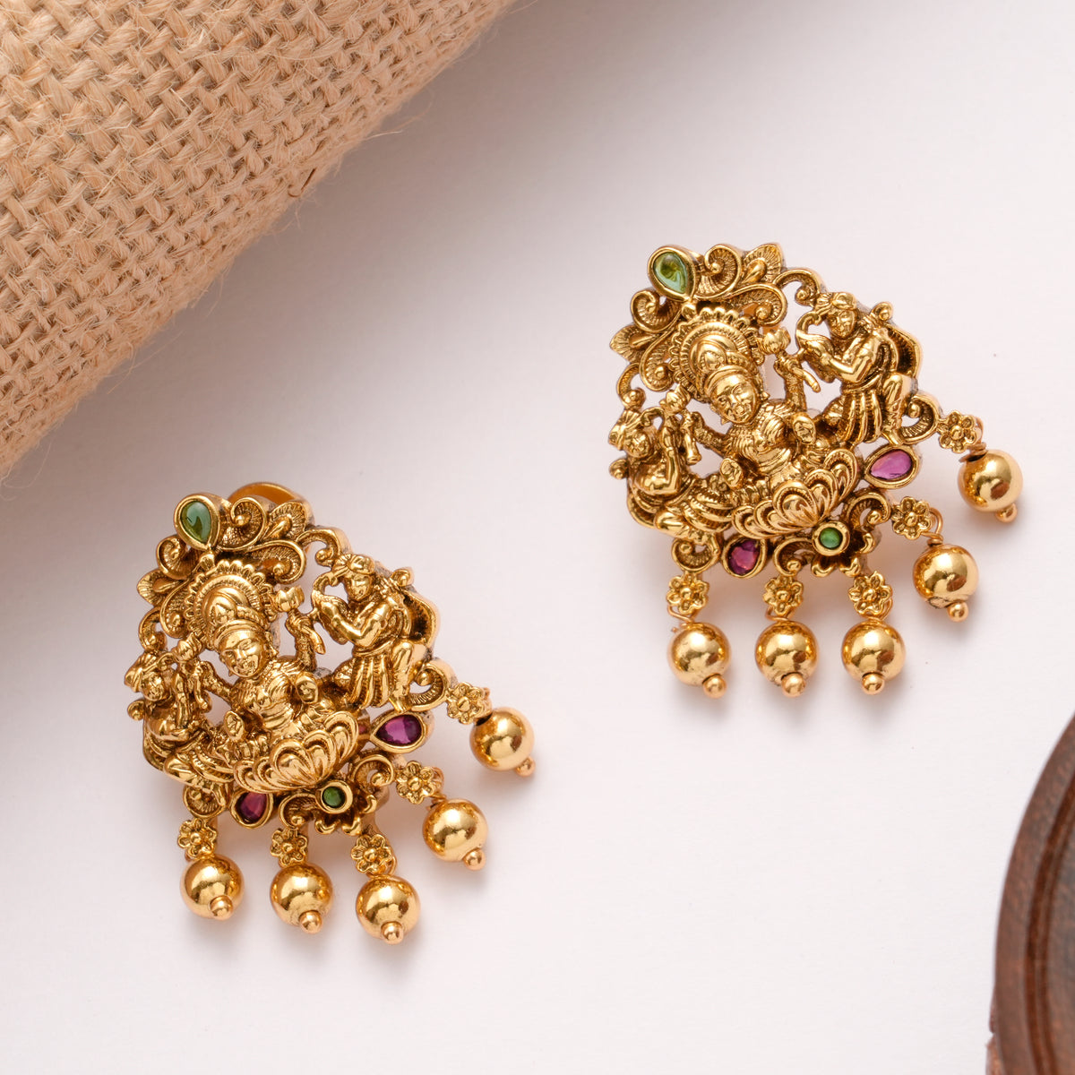 Heritage Lakshmi Golden Beads Drops Earrings