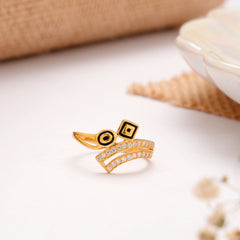 Evil Eye Design White Stone Golden Ring