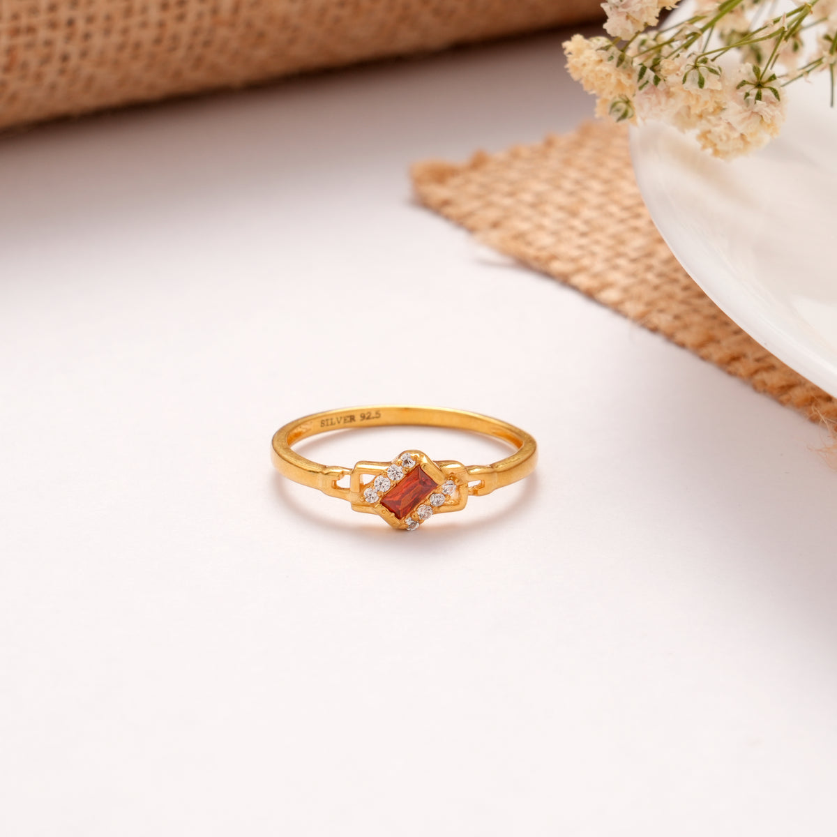 Royal Rectangular Garnet Golden Ring