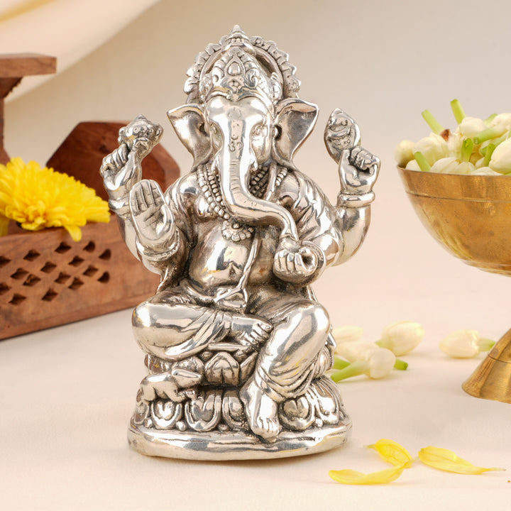 Spiritual Ganesha Murti Silver Idol