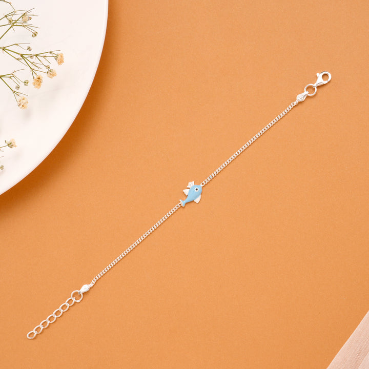 Light Blue Fish Enamel Silver Baby Bracelet