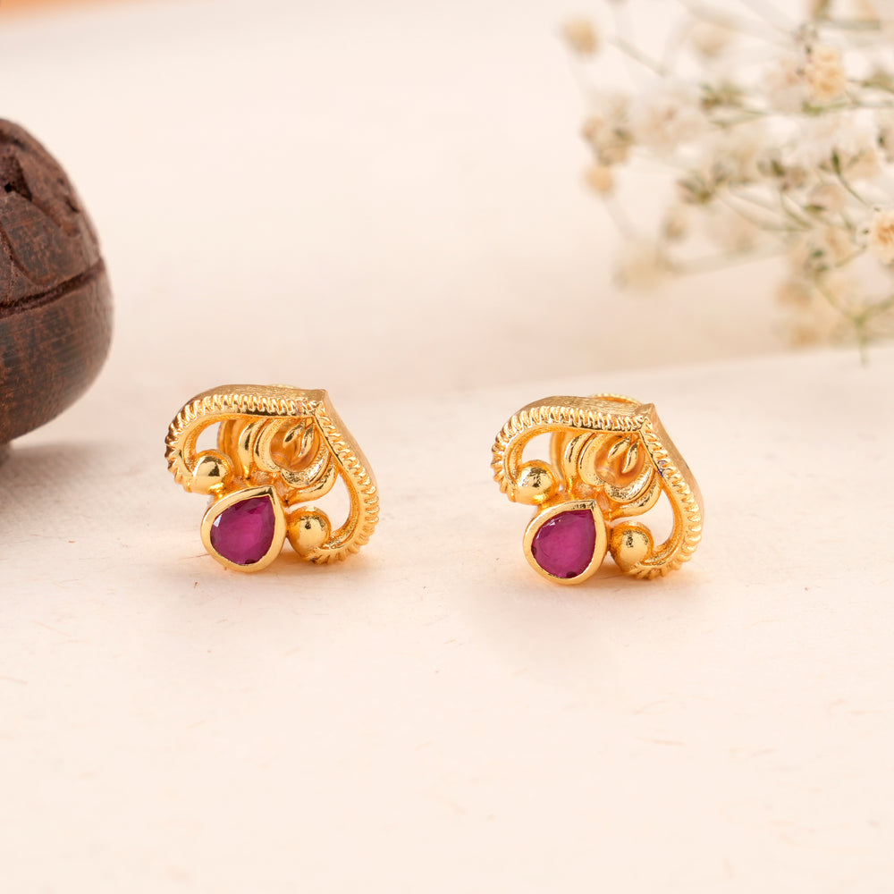 Elegant Ruby Leaf Golden Kundan Stud