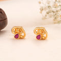 Elegant Ruby Leaf Golden Kundan Stud