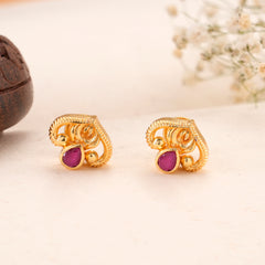 Elegant Ruby Leaf Golden Kundan Stud