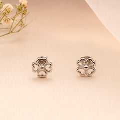 Minimalist Four-Leaf Clover Silver Stud