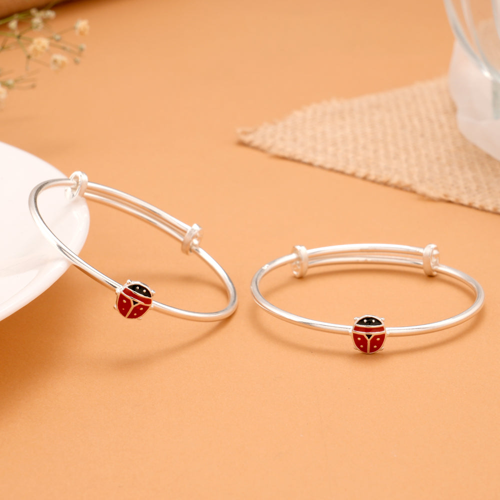 Ladybug Charm Silver Baby Bangle