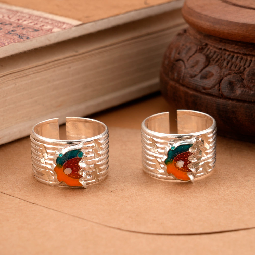 Glossy Enamel Spring Silver Toe Ring