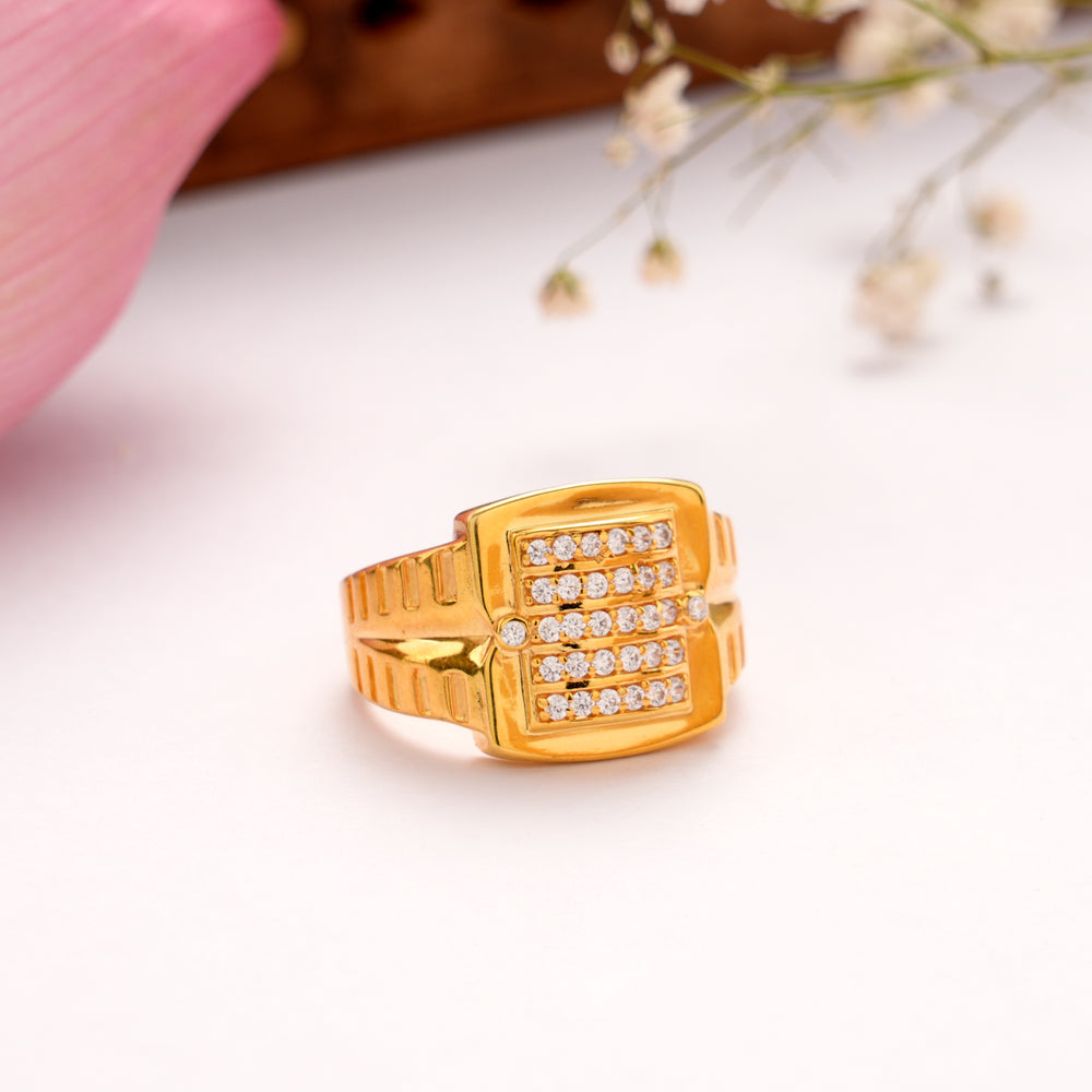 Trendy Square Shape Stone Golden Ring