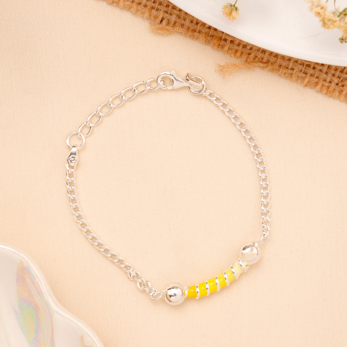 Yellow Spiral Bead Baby Silver Bracelet