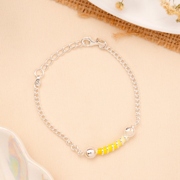 Yellow Spiral Bead Baby Silver Bracelet