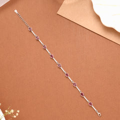 Stylish Red Tear Drop Stone Silver Women’s Bracelet