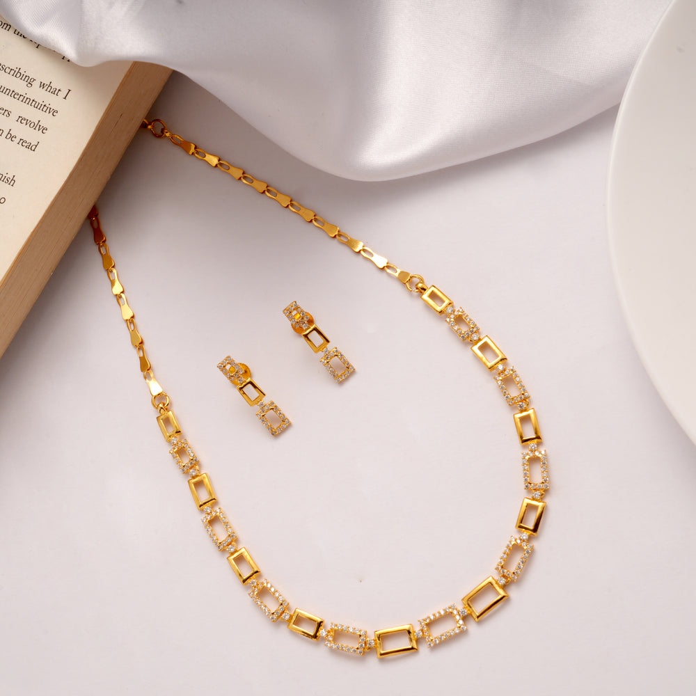 Geometric Fancy Gold Plated Necklace Set