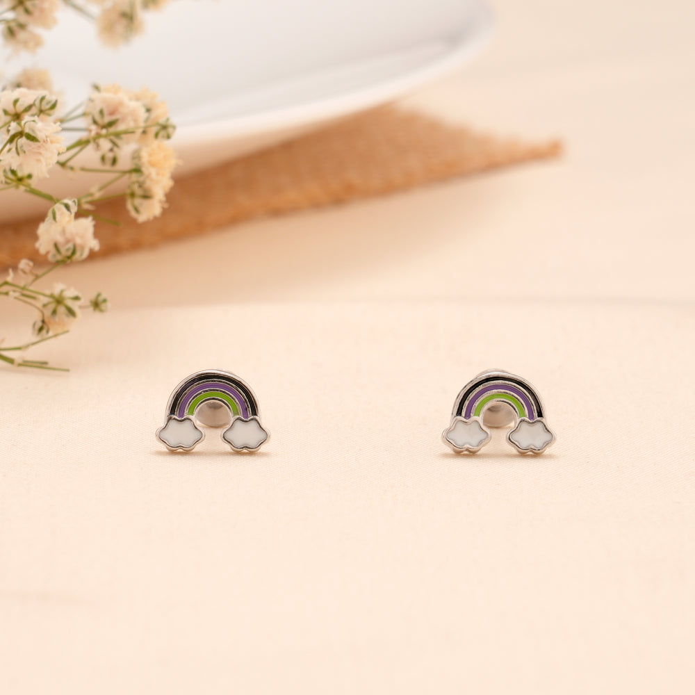 Black Purple Rainbow Cloud Silver Stud