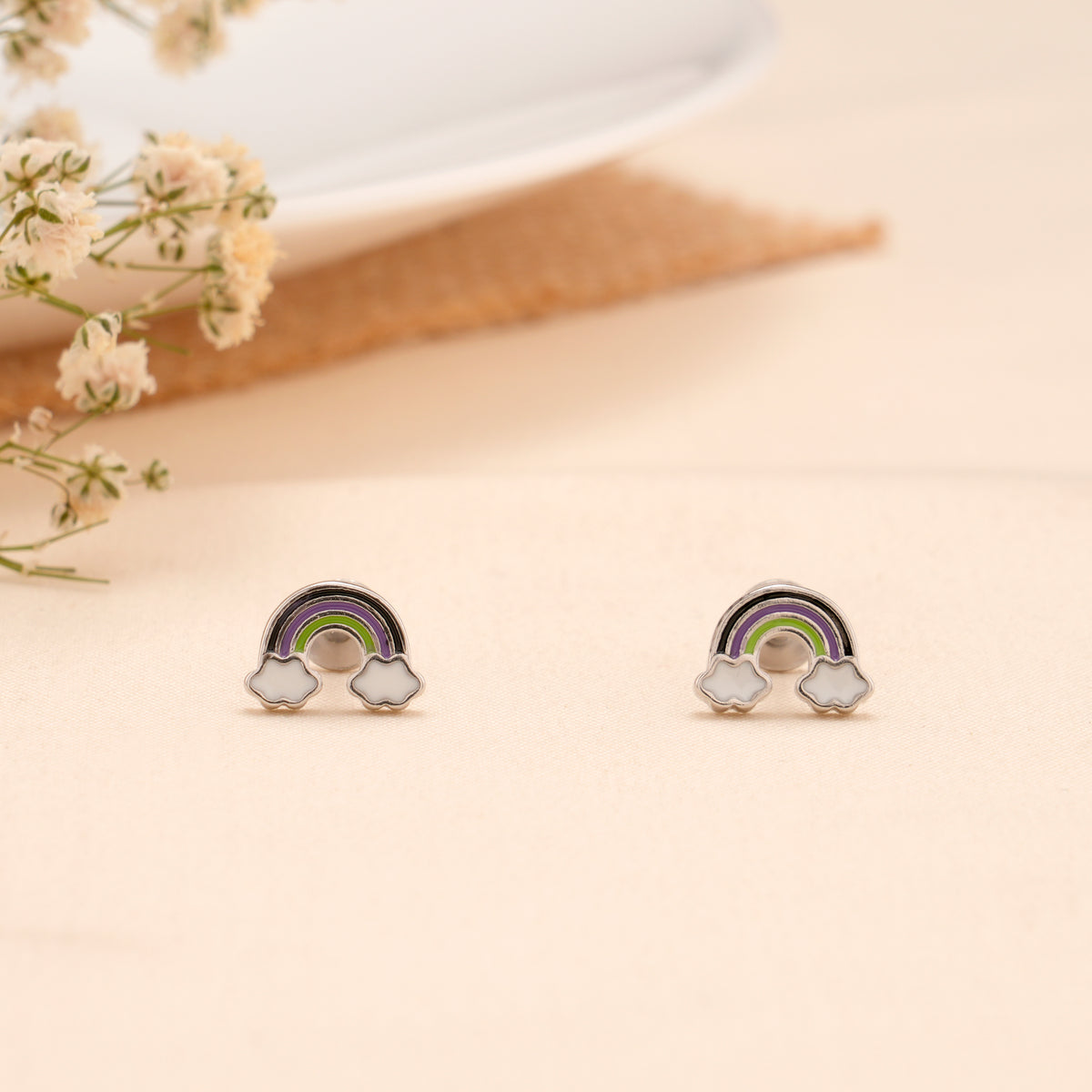 Black Purple Rainbow Cloud Silver Stud