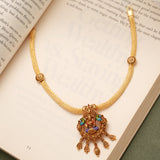Goddess Lakshmi Peacock Design Golden Necklace