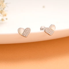 Half Heart Cubic Stone Silver Stud