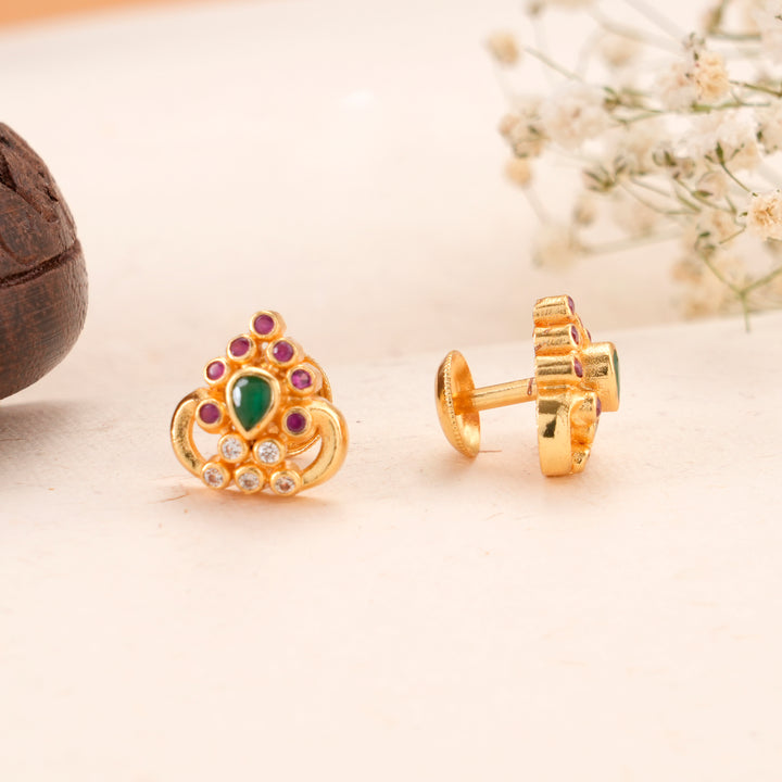 Emerald Leaf and Ruby Golden Kundan Stud