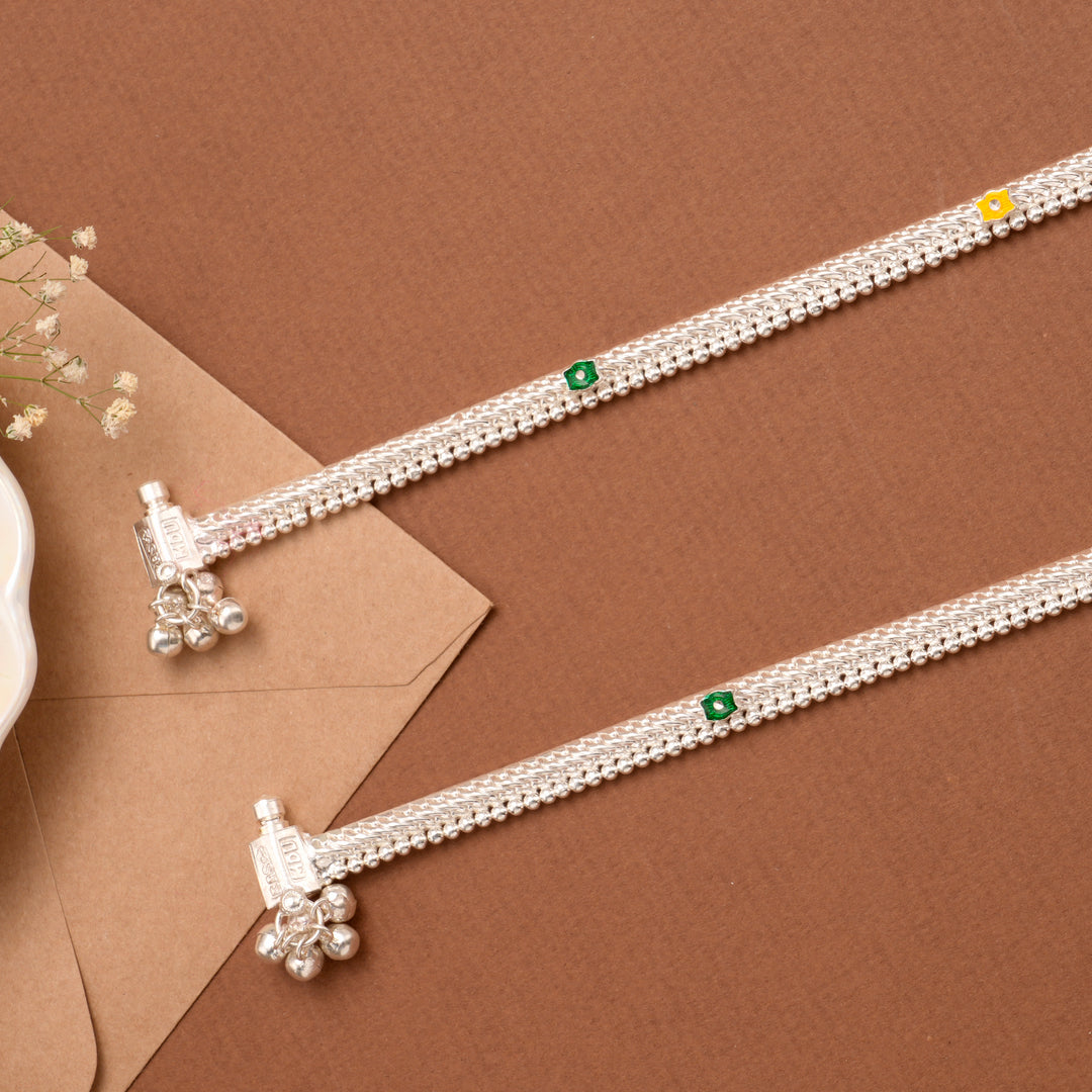 Elegant Enamel Link Silver Anklet