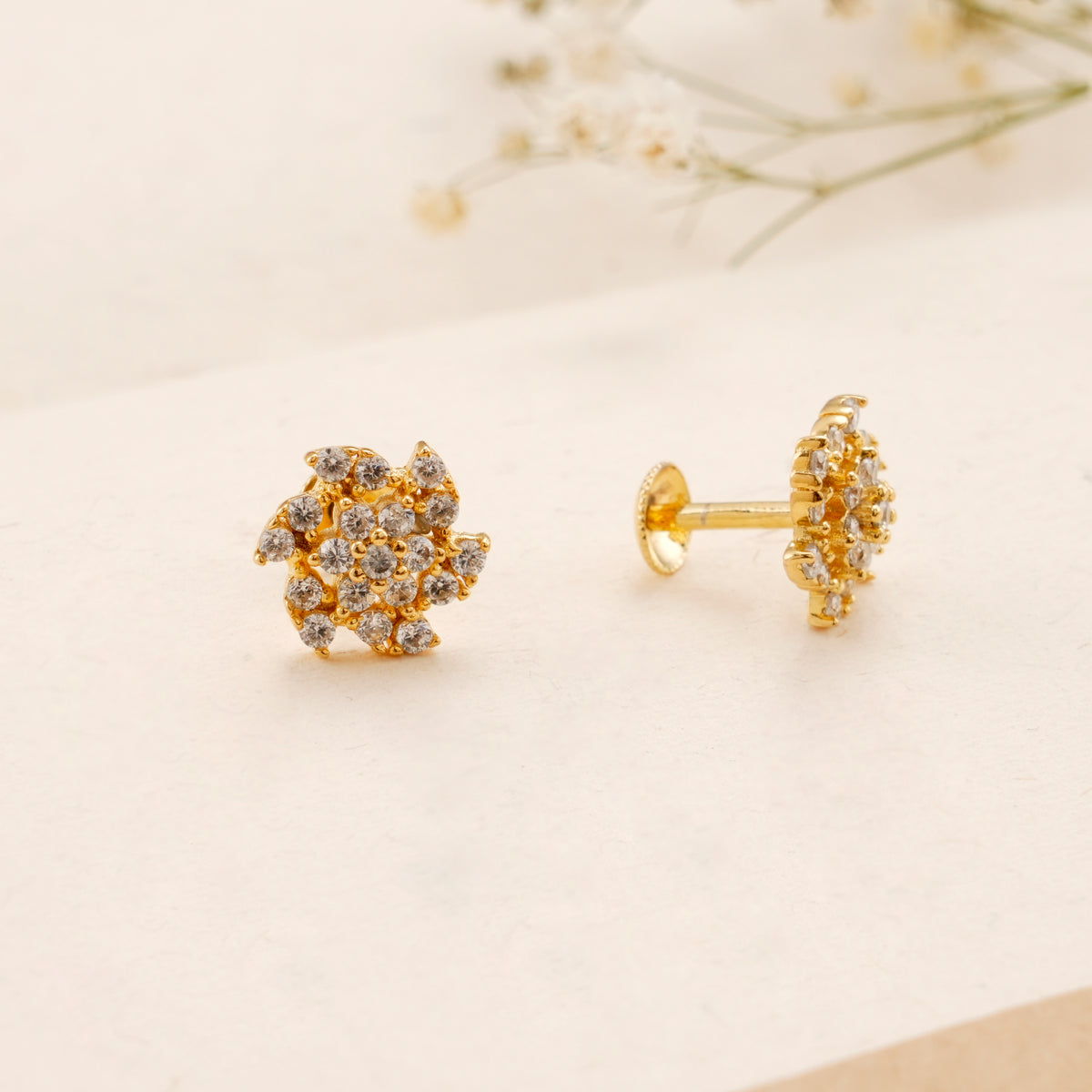 Stunning White Stone Kundan Golden Stud