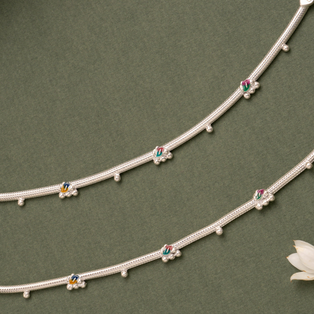Enamel Charm with Balls Silver Anklet