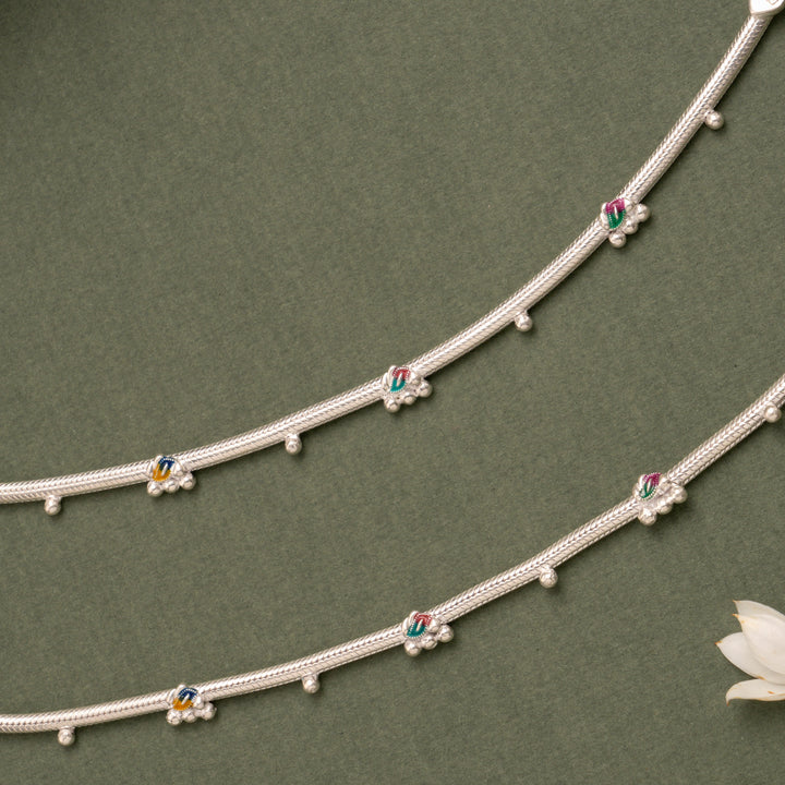 Enamel Charm with Balls Silver Anklet