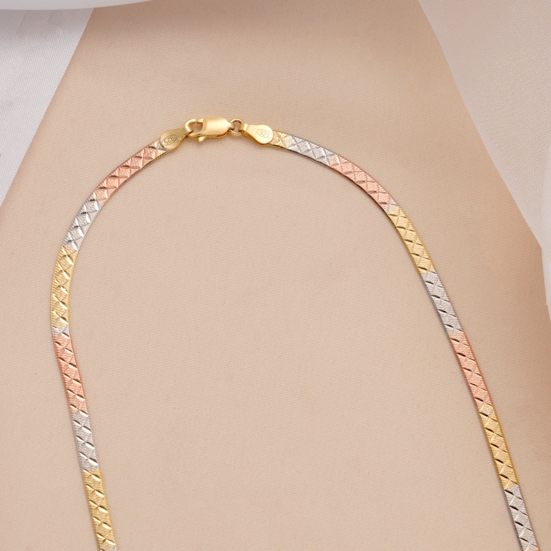 Elegant Triple Tone Silver Chain