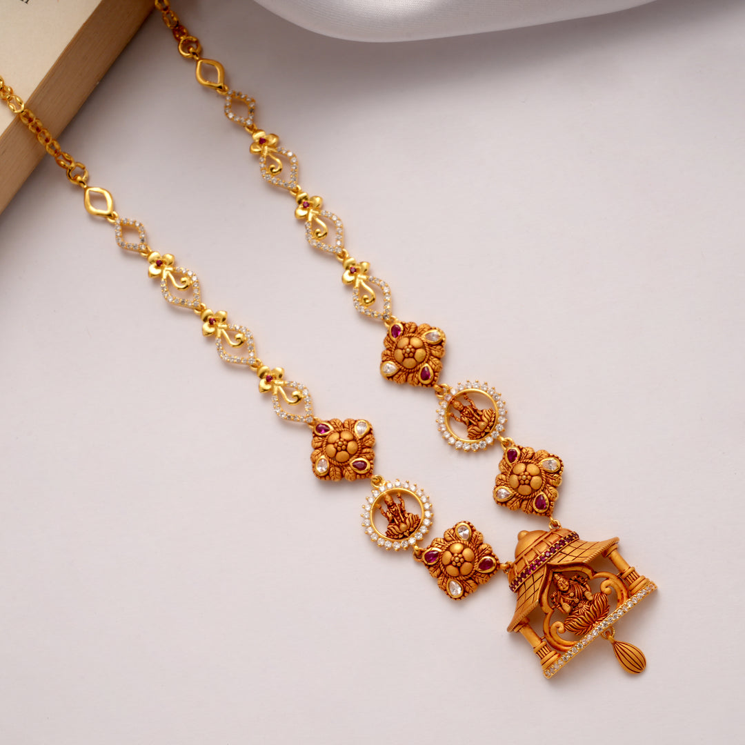 Temple Inspired Lakshmi Ruby Golden Necklace Set